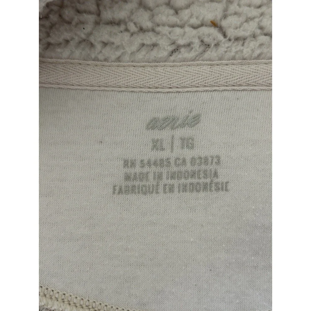Aerie Womens Sweater Extra Large Sherpa Cozy Quarter Button Pullover Cream Teddy - Picture 10 of 11